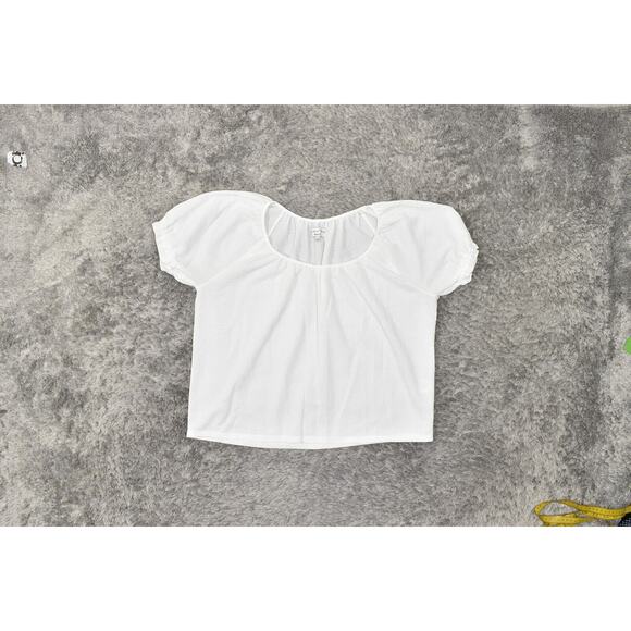 Madewell Texture & Thread White Blouse L Polyester Short Sleeve Solid Crew Neck - Picture 3 of 8